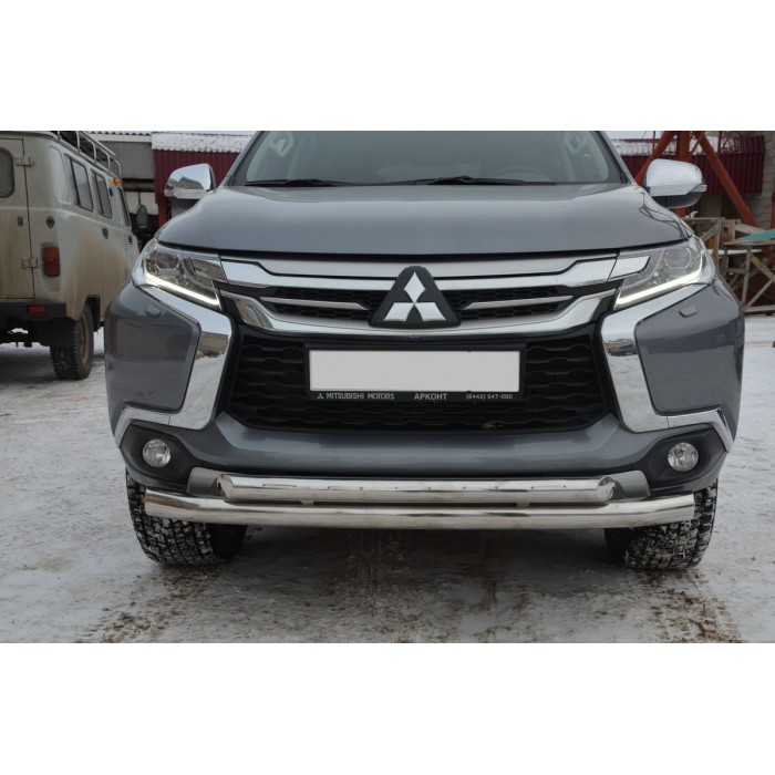 Защита передняя двойная 76-60 мм для Mitsubishi Pajero Sport 2016-2020