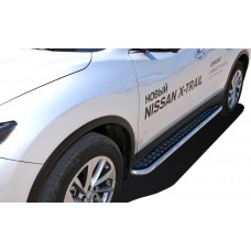 Пороги с площадкой алюминиевый лист 53 мм для Nissan X-Trail 2018-2023