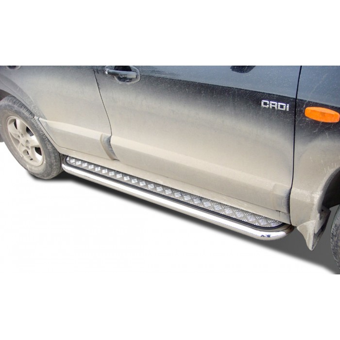 Пороги с площадкой алюминиевый лист 53 мм для Hyundai Santa Fe Classic 2000-2012