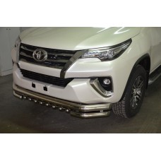 Защита передняя тройная с клыками 76-60-42 мм для Toyota Fortuner 2017-2020