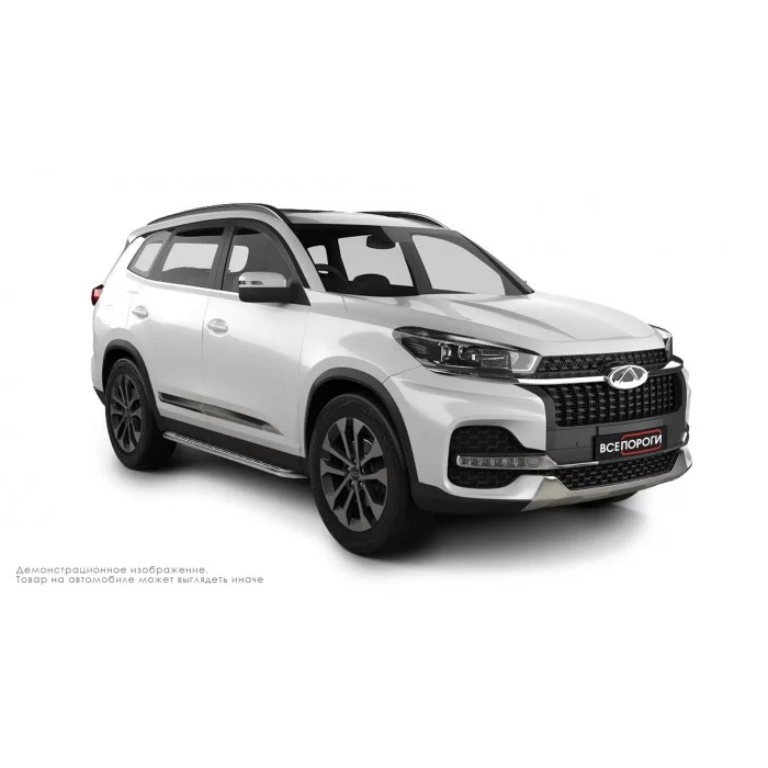 Пороги алюминиевые с нержавеющей площадкой для Chery Tiggo 8 Pro Max 2022-2025