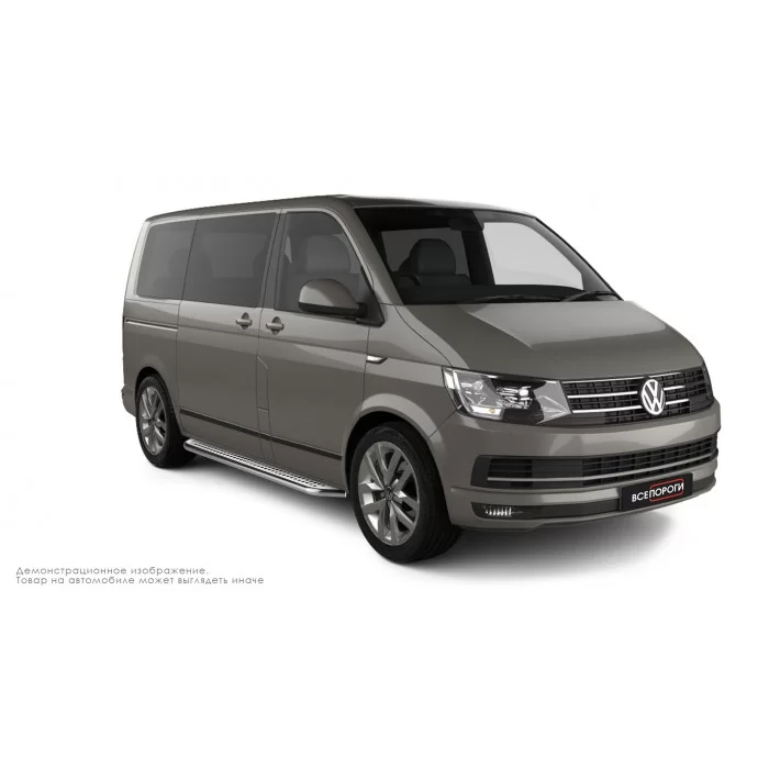 Пороги с площадкой нержавеющий лист с проступью для Volkswagen Transporter 2015-2024