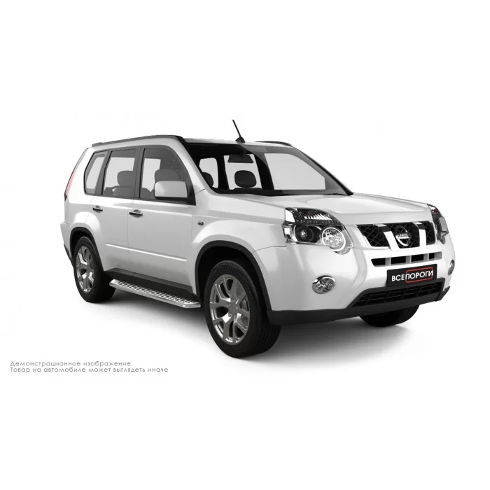 Пороги алюминиевые с нержавеющей площадкой для Nissan X-Trail T31 2007-2011