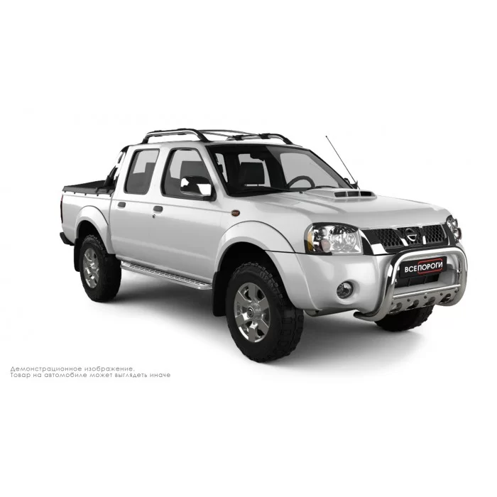 Пороги алюминиевые с нержавеющей площадкой для Nissan NP300 2008-2014