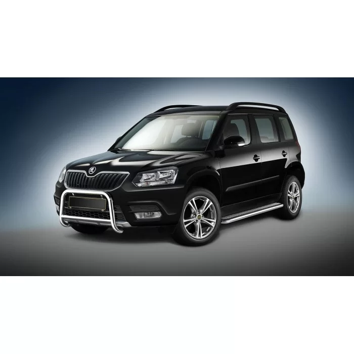 Пороги с площадкой чёрный алюминиевый лист для Skoda Yeti 2014-2018