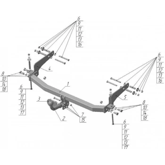 Фаркоп Avtos на SsangYong Actyon № SY 007 для SsangYong Actyon 2006-2009 артикул SY 007