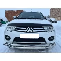 Защита передняя двойная с подгибами 76-60 мм для Mitsubishi Pajero Sport 2008-2016