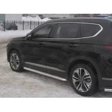 Пороги с площадкой алюминиевый лист 42 мм вариант 1 для Hyundai Santa Fe 2018-2024