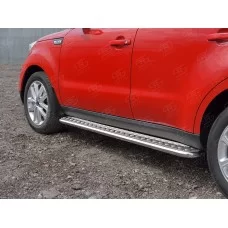 Пороги с площадкой алюминиевый лист 42 мм вариант 1 для Kia Soul 2016-2024