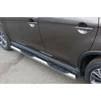 Пороги труба 76 мм с накладками вариант 3 для Peugeot 4008 2013-2017