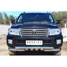 Защита передняя двойная с клыками 76-76 мм для Toyota Land Cruiser 200 2012-2015