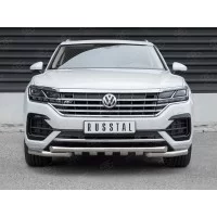 Защита передняя двойная с уголками и клыками 57-57 мм (кроме 2.0 TSI) для Volkswagen Touareg 2018-2024