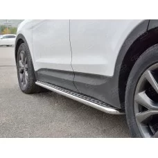 Пороги с площадкой алюминиевый лист 42 мм вариант 1 для Hyundai Santa Fe 2015-2018