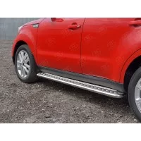 Пороги с площадкой алюминиевый лист 42 мм вариант 2 для Kia Soul 2016-2024