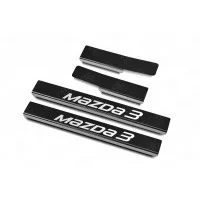 Накладки на пороги Russtal карбон с надписью для Mazda 3 2013-2018