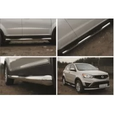 Пороги труба с накладками 76 мм вариант 1 для Ssangyong Actyon 2013-2024