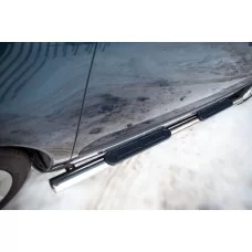 Пороги труба овальная с накладками 75х42 мм для Peugeot 3008 2009-2014