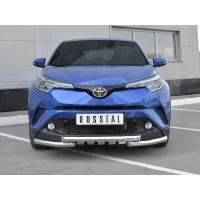 Защита передняя двойная с уголками и клыками 57-57 мм для Toyota C-HR 2018-2024