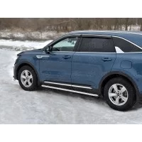 Пороги с площадкой алюминиевый лист 42 мм, вариант 1 для Kia Sorento 2020-2024