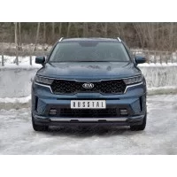 Защита передняя двойная с уголками 57-42 мм чёрная для Kia Sorento 2020-2024