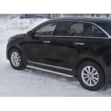 Пороги с площадкой алюминиевый лист 42 мм вариант 1 для Kia Sorento Prime 2018-2020