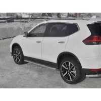 Пороги с площадкой алюминиевый лист 42 мм вариант 1 для Nissan X-Trail T32 2019-2024
