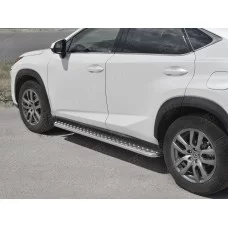 Пороги с площадкой алюминиевый лист 42 мм вариант 1 для Lexus NX-300 2017-2021