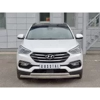 Защита передняя овальная двойная 75х42х2 мм для Hyundai Santa Fe 2015-2018