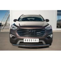 Защита передняя овальная двойная 75х42 дуга для Hyundai Santa Fe Grand 2014-2016
