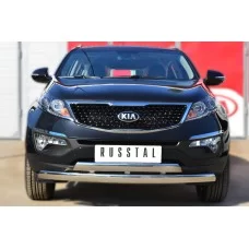 Защита передняя овальная двойная 75х42 мм для Kia Sportage 2014-2015