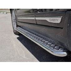 Пороги с площадкой алюминиевый лист 42 мм вариант 1 для Chery Tiggo 5 2014-2020
