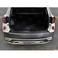 Накладка на задний бампер РусСталь шлифованный лист с надписью для Kia Seltos 2020