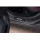 Накладки на пороги Russtal карбон с надписью для Kia Rio 2017-2024 артикул KIRIO17-06