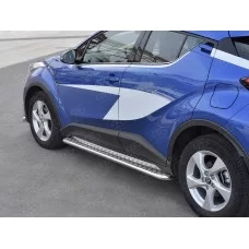 Пороги с площадкой алюминиевый лист 42 мм вариант 2 для Toyota C-HR 2018-2024