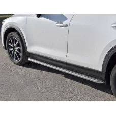 Пороги с площадкой алюминиевый лист 42 мм вариант 1 для Mazda CX-5 2017-2024