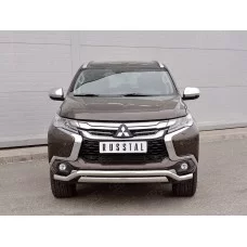 Защита передняя двойная с волной 57-75х42 мм для Mitsubishi Pajero Sport 2016-2020
