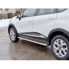 Пороги с площадкой алюминиевый лист 42 мм вариант 2 для Renault Kaptur 2016-2024