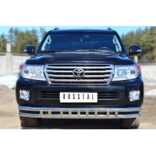 Защита передняя двойная с декором 57-57 мм для Toyota Land Cruiser 200 2012-2015