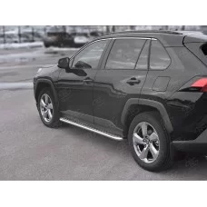 Пороги с площадкой алюминиевый лист 42 мм вариант 2 для Toyota RAV4 2019-2024