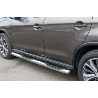 Пороги труба 76 мм с накладками вариант 2 для Peugeot 4008 2013-2017