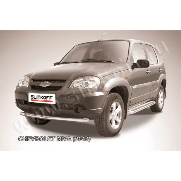 Защита переднего бампера 57 мм серебристая для Chevrolet Niva 2009-2020 артикул CHN10005S