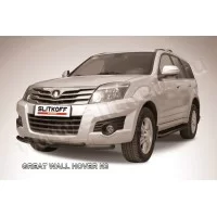 Защита передняя двойная 57-42 мм радиусная чёрная для Great Wall Hover H3 2010-2014