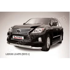 Защита передняя двойная 76-57 мм серебристая для Lexus LX-570 2012-2024