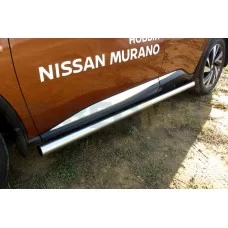 Пороги труба 76 мм серебристая для Nissan Murano 2016-2024