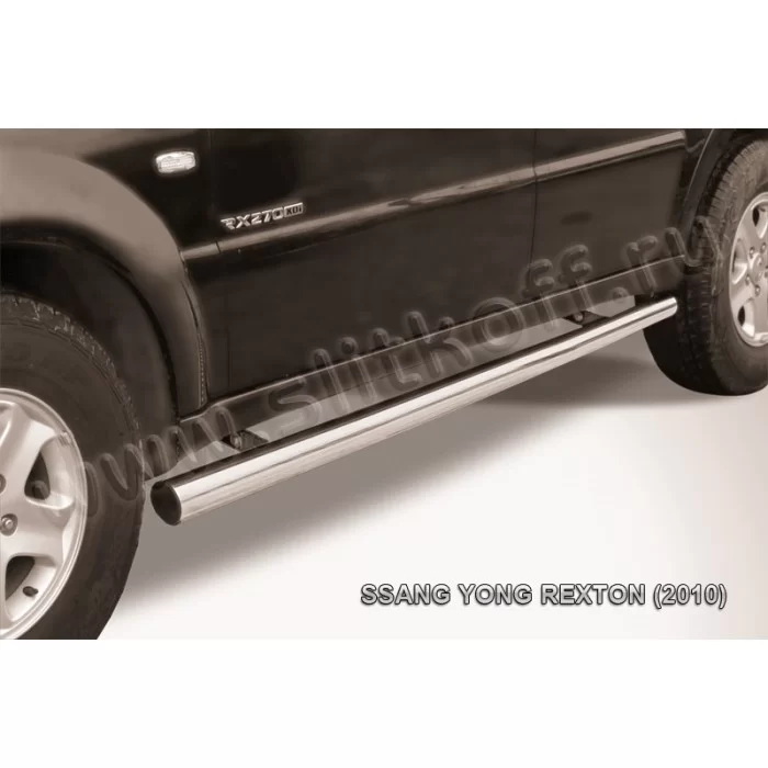 Пороги труба 76 мм серебристая для SsangYong Rexton 2007-2012 артикул SSR009S
