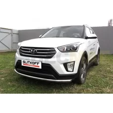 Защита переднего бампера 57 мм радиусная серебристая для Hyundai Creta 2016-2021
