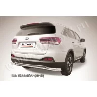 Защита заднего бампера двойная 57-42 мм длинная серебристая для Kia Sorento 2015-2020