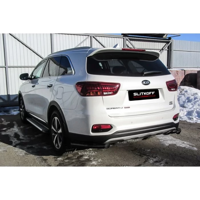 Защита задняя уголки 57 мм чёрные для Kia Sorento Prime 2018-2020 артикул KS17006B