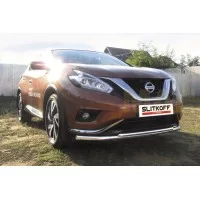Защита передняя двойная 57-42 мм длинная серебристая для Nissan Murano 2016-2024