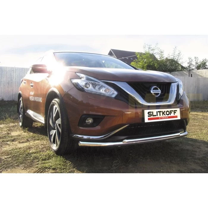Защита передняя двойная 57-42 мм длинная серебристая для Nissan Murano 2016-2022 артикул NIM16002S